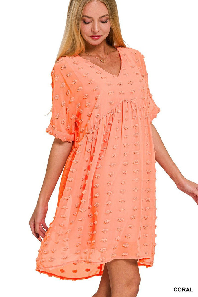 Swiss Dot Babydoll V - Neck Dress (multiple colors) - 260 Broadway Boutique