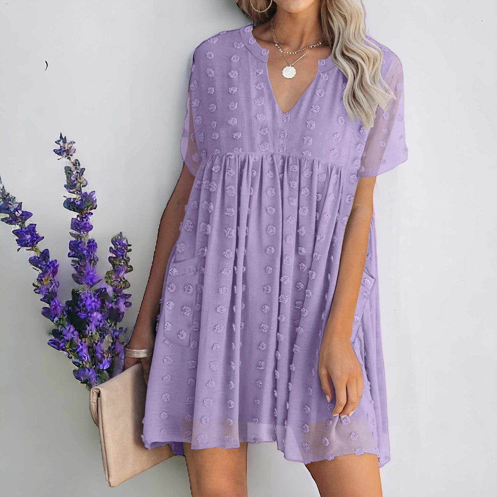 Swiss Dot Babydoll V - Neck Dress (multiple colors) - 260 Broadway Boutique