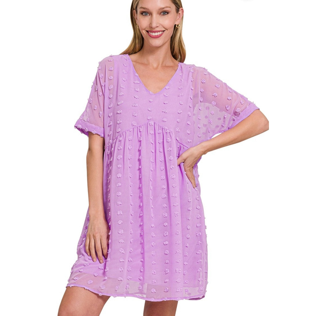 Swiss Dot Babydoll V - Neck Dress (multiple colors) - 260 Broadway Boutique