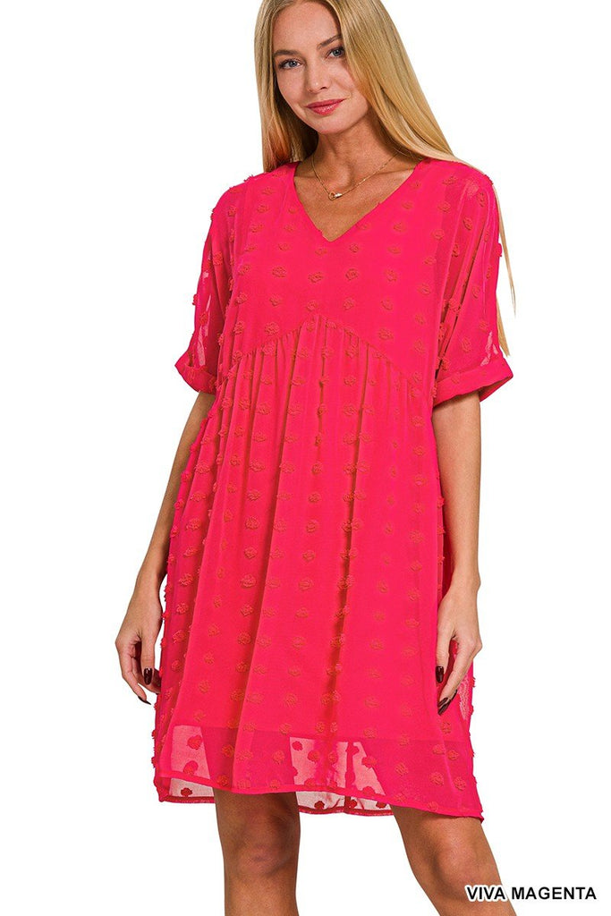 Swiss Dot Babydoll V - Neck Dress (multiple colors) - 260 Broadway Boutique