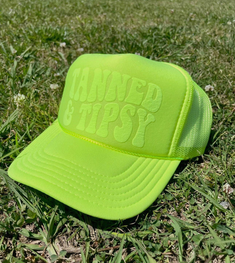 Tanned & Tipsy Neon Yellow Trucker - 260 Broadway Boutique