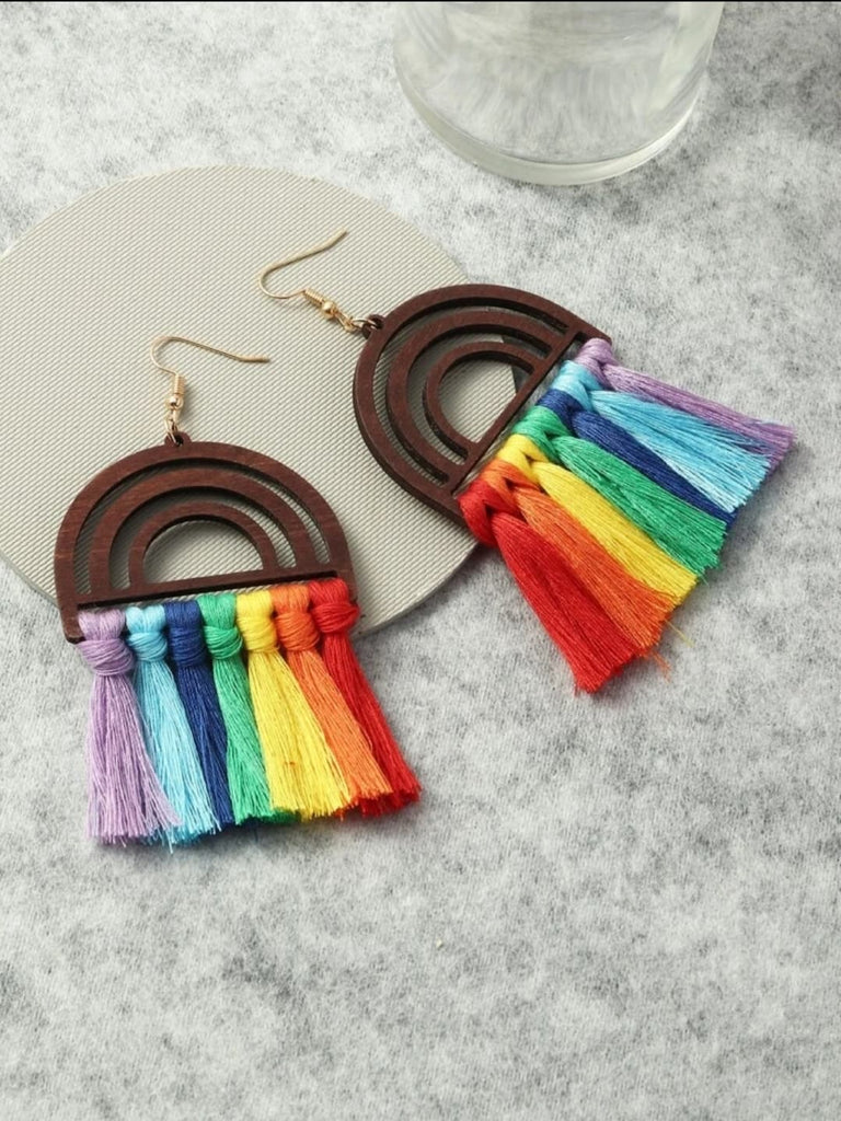 Tassel Decor Geometric Drop Earrings - 260 Broadway Boutique