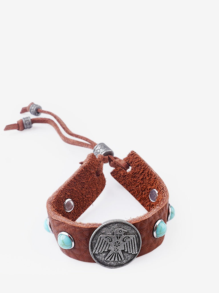 Thunderbird Nickel Turquoise Stone Leather Bracelet - 260 Broadway Boutique