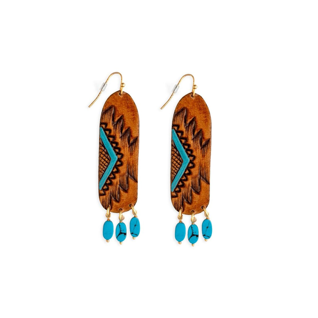 Totem Hand - tooled Leather Earrings - 260 Broadway Boutique