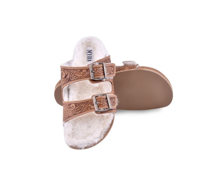 Trail Winder Hand - tooled Fur Comfort Leather Sandals - 260 Broadway Boutique