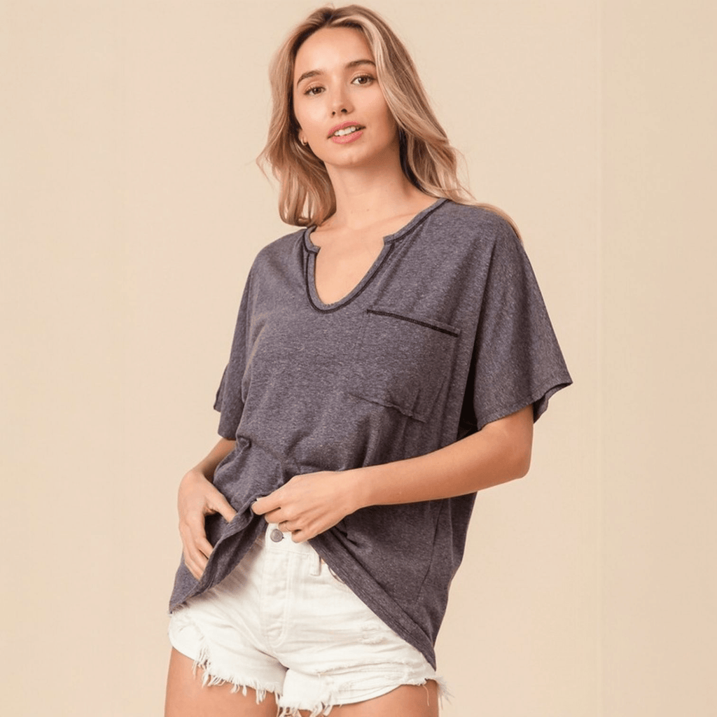 Triblend Knit With Out Stitching Detailed Front - 260 Broadway Boutique