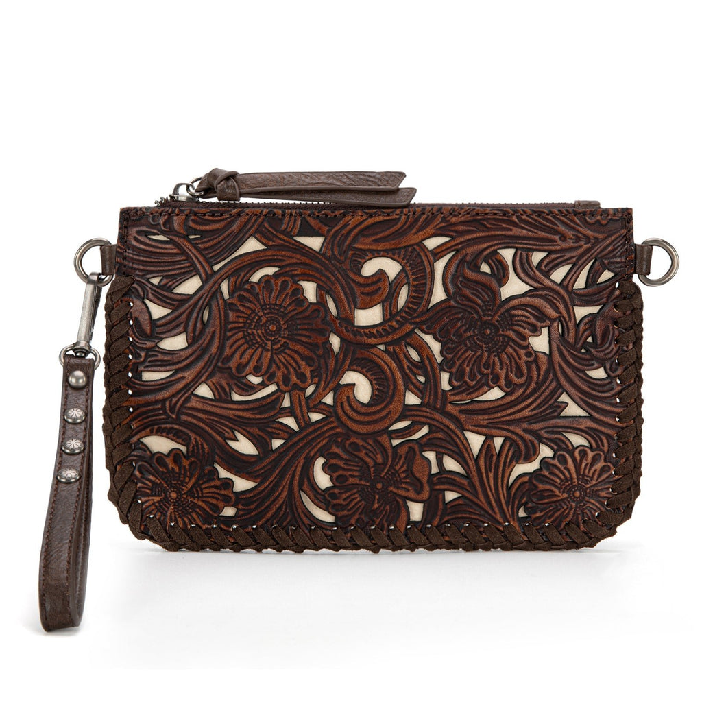 Trinity Ranch Leather Floral Tooled Collection Clutch/Crossbody (4 Colors) - 260 Broadway Boutique