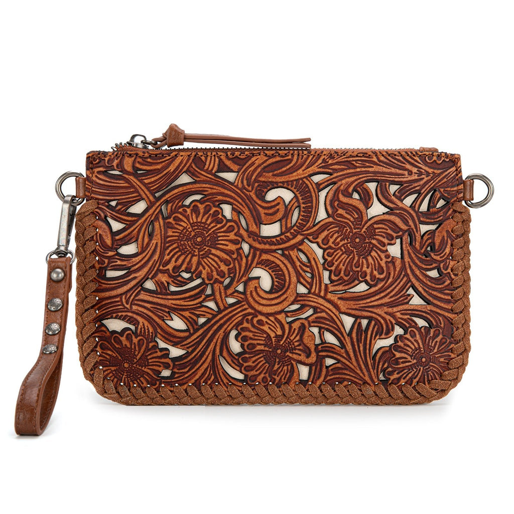 Trinity Ranch Leather Floral Tooled Collection Clutch/Crossbody (4 Colors) - 260 Broadway Boutique