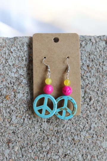 Turq Peace Sign Earrings - 260 Broadway Boutique