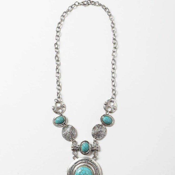 Turquoise and Silver Stepping Stone Necklace - 260 Broadway Boutique