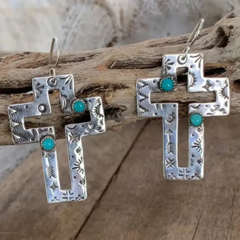 Turquoise Cross Drop Earrings - 260 Broadway Boutique