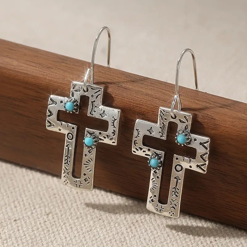Turquoise Cross Drop Earrings - 260 Broadway Boutique