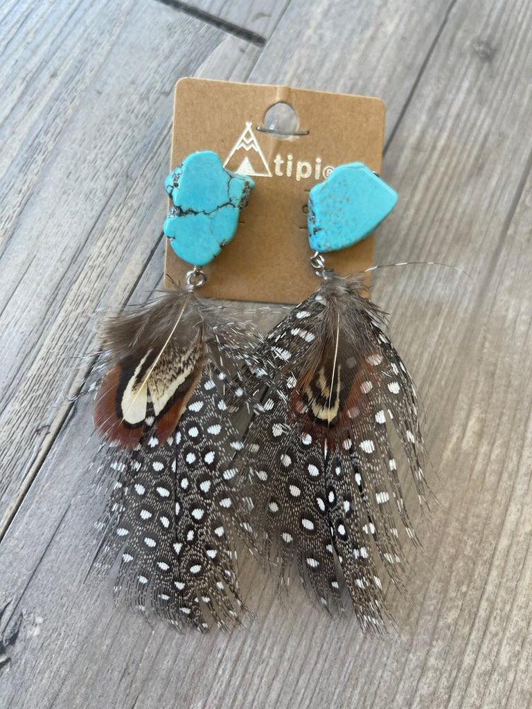 Turquoise & Feather Earring - 260 Broadway Boutique