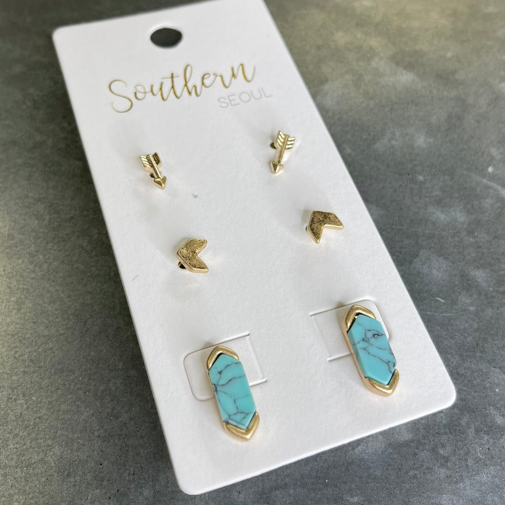 Turquoise Marble Earring Set - 260 Broadway Boutique