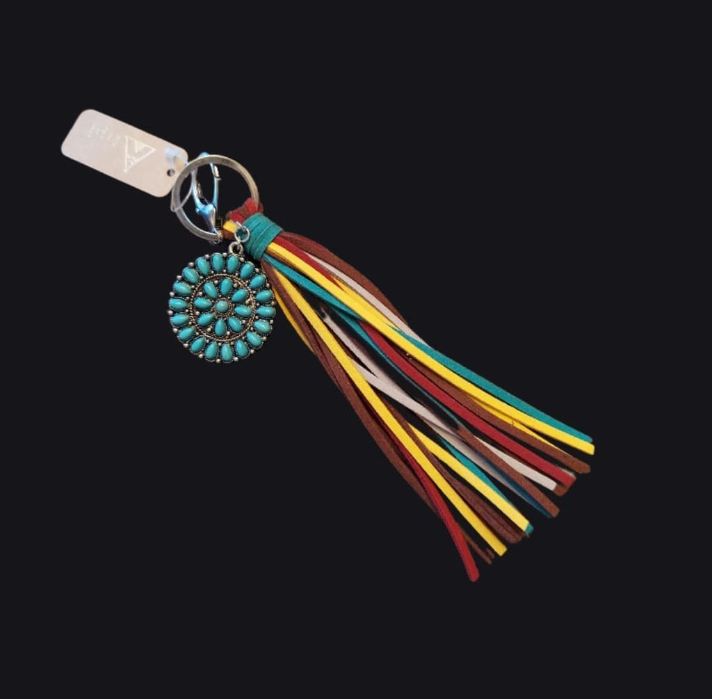 Turquoise Studded Tassel Keychain/Purse Charm - 260 Broadway Boutique