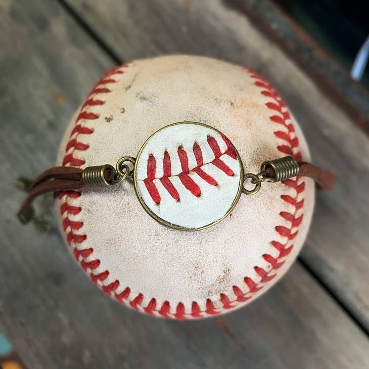 Upcycled Baseball/Softball Bracelet with Heart Charm - 260 Broadway Boutique