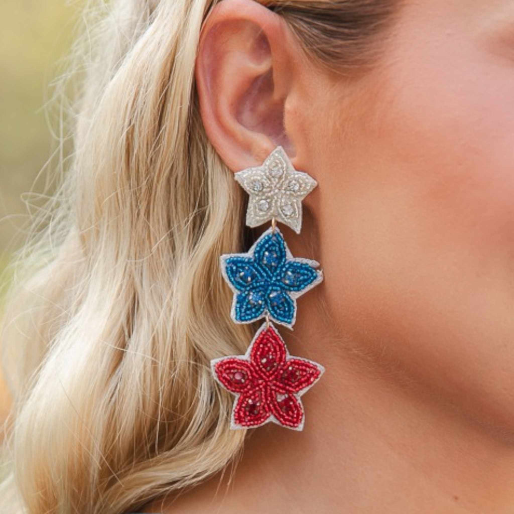 USA Beaded Star Earrings - 260 Broadway Boutique