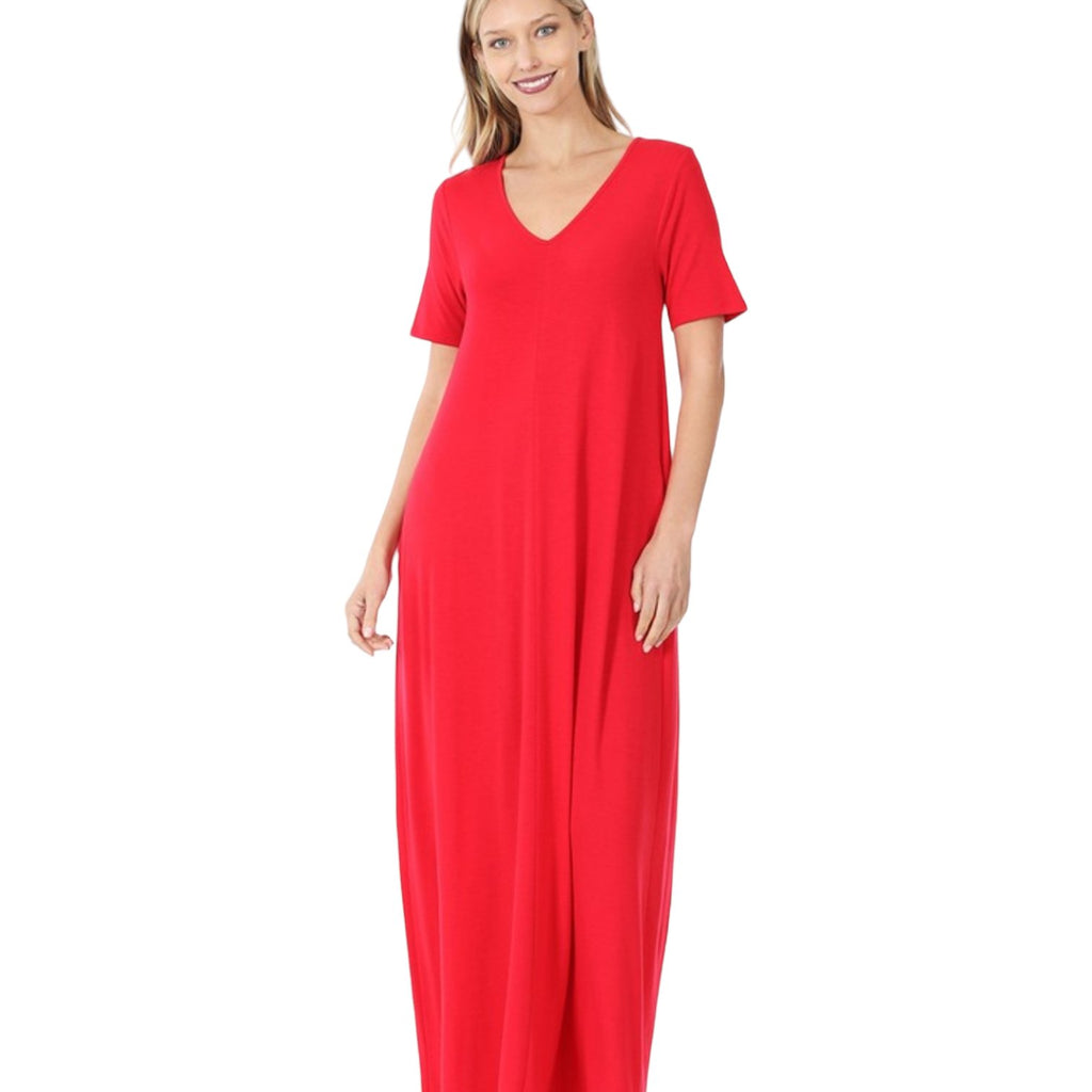 V - Neck Short Sleeve Maxi Dress (3 Colors) - 260 Broadway Boutique