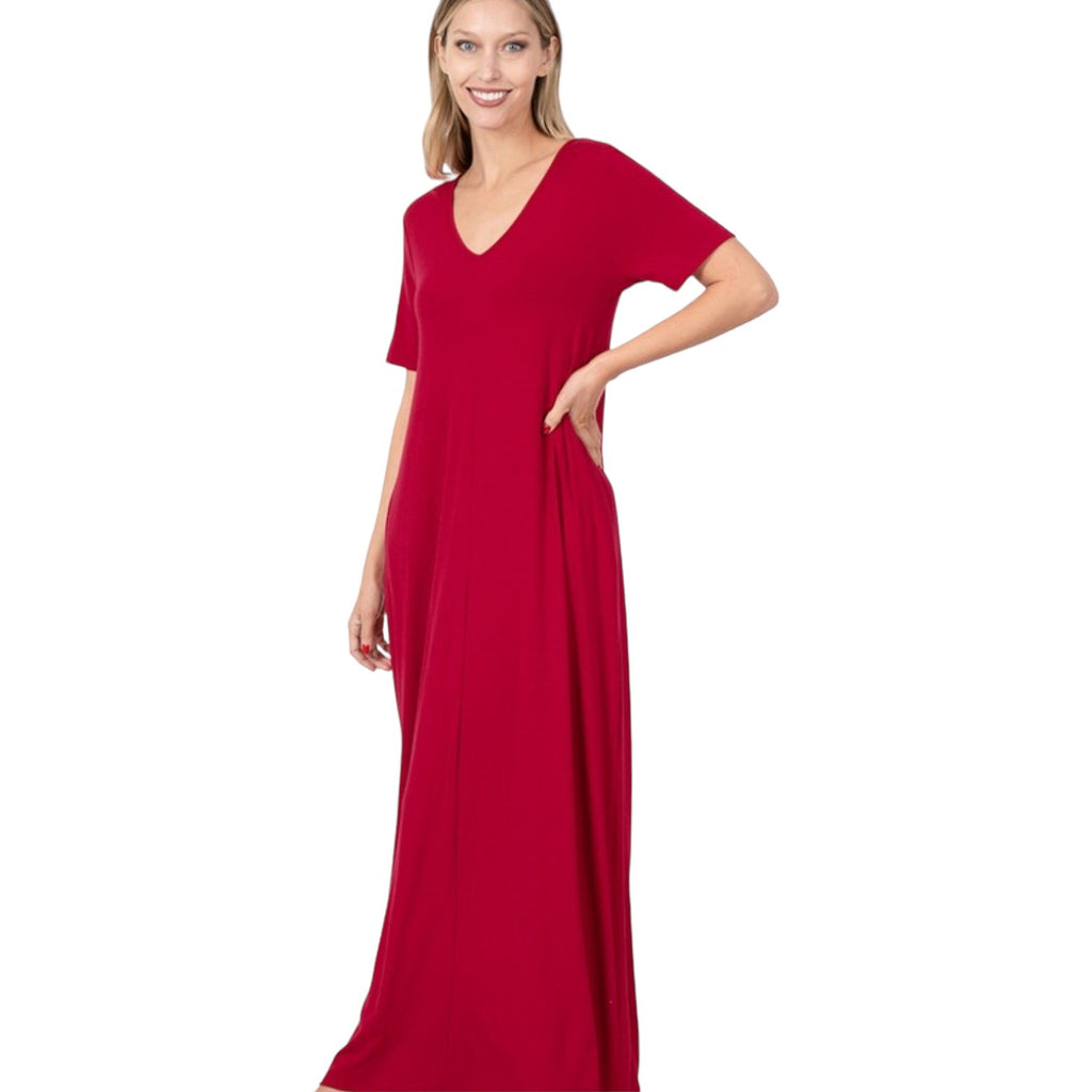 V - Neck Short Sleeve Maxi Dress (3 Colors) - 260 Broadway Boutique