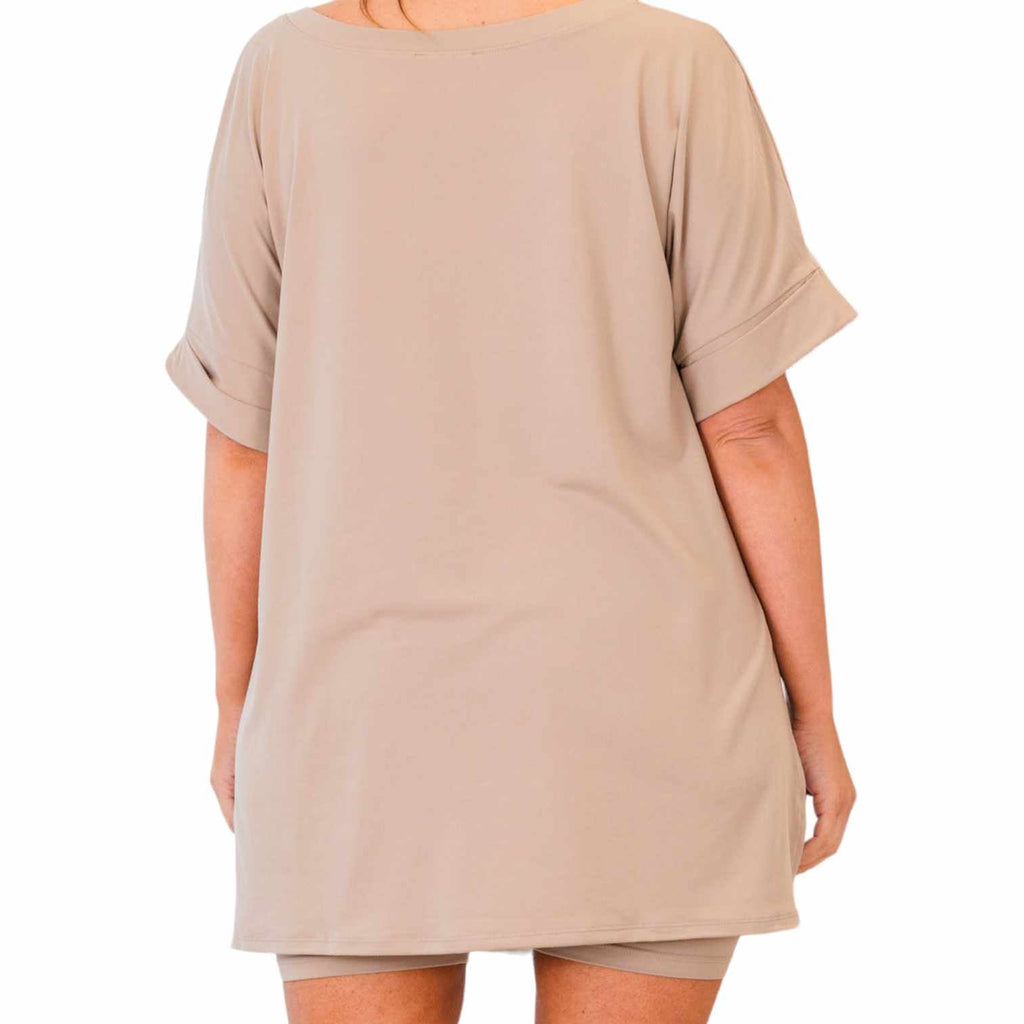 V - Neck Short Sleeve Slit T-Shirt and Shorts Set - 260 Broadway Boutique