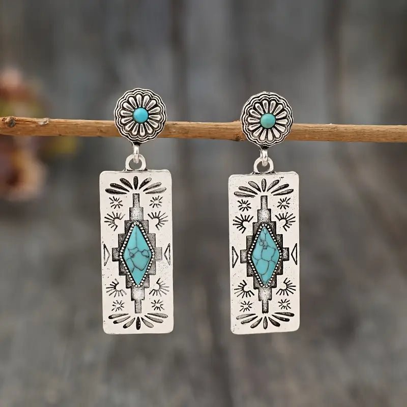 Vintage Western Carved Turquoise Earrings - 260 Broadway Boutique