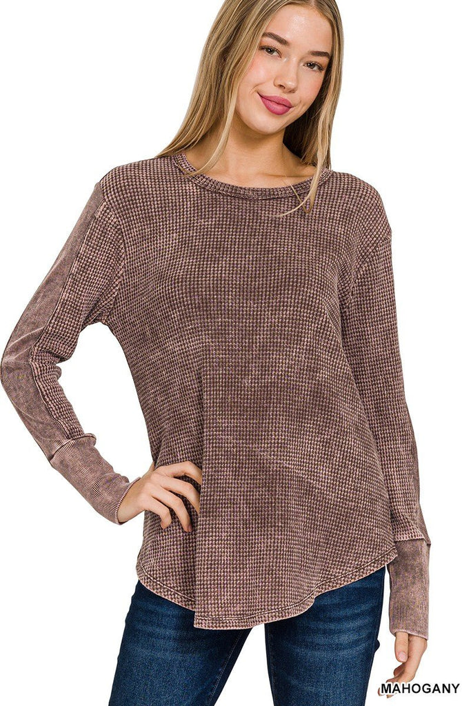 Waffle Long Sleeve Top (Multiple Colors) - 260 Broadway Boutique