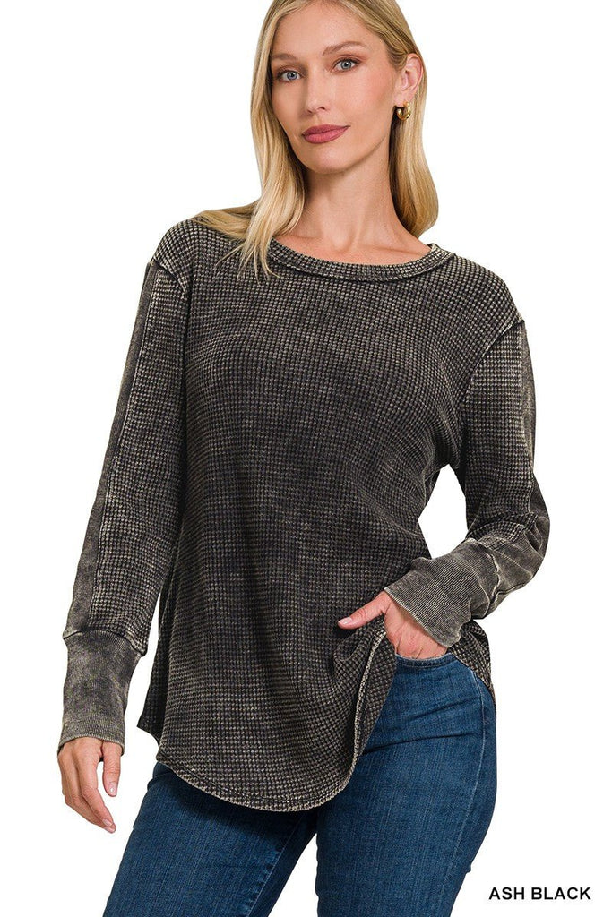 Waffle Long Sleeve Top (Multiple Colors) - 260 Broadway Boutique