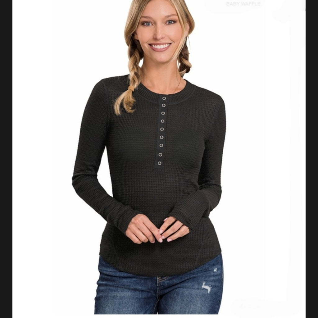 Waffle Snap Button Top - 260 Broadway Boutique