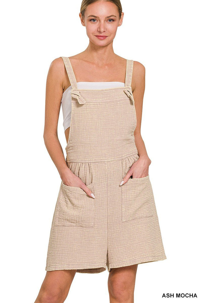 WASHED DOUBLE GAUZE ELASTIC WAIST ROMPER - 260 Broadway Boutique