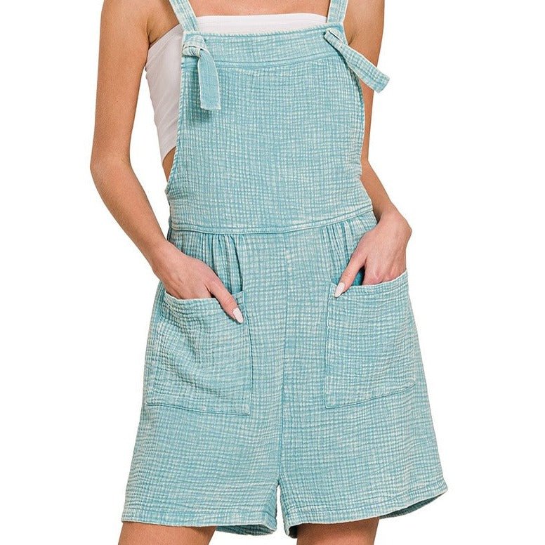 WASHED DOUBLE GAUZE ELASTIC WAIST ROMPER - 260 Broadway Boutique