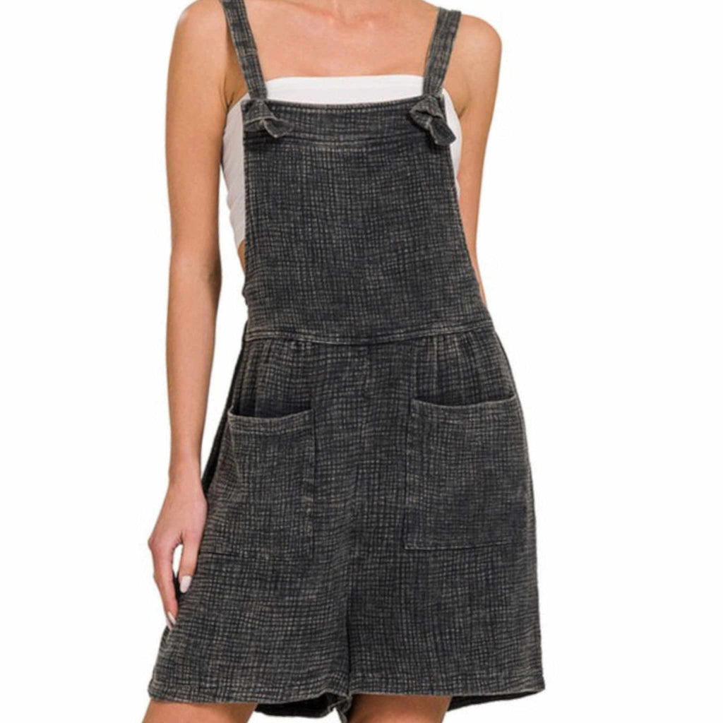 WASHED DOUBLE GAUZE ELASTIC WAIST ROMPER - 260 Broadway Boutique