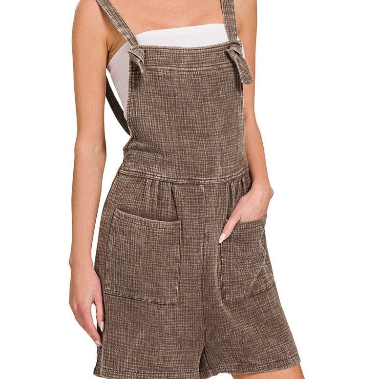 WASHED DOUBLE GAUZE ELASTIC WAIST ROMPER - 260 Broadway Boutique