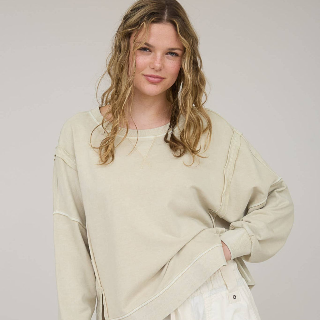 Washed Extended Shoulder Knit Top (2 colors) - 260 Broadway Boutique