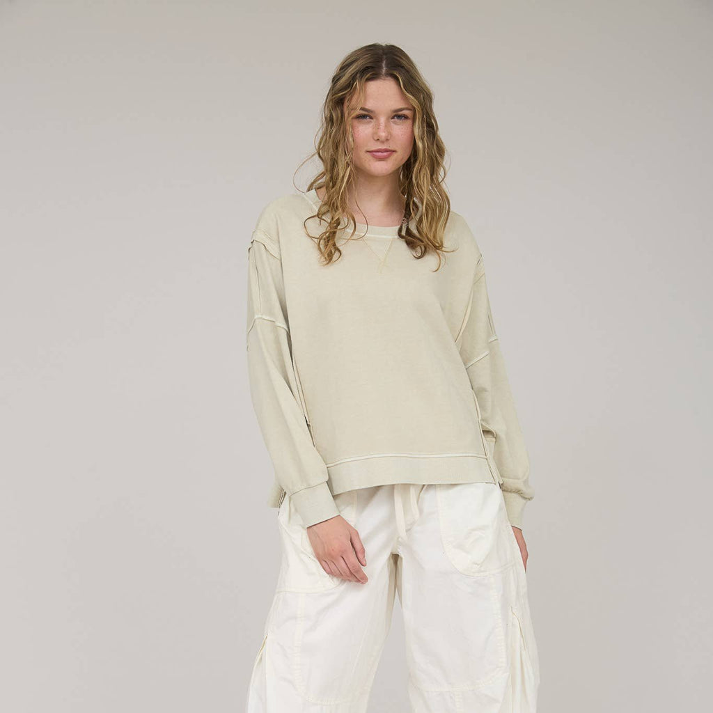 Washed Extended Shoulder Knit Top (2 colors) - 260 Broadway Boutique