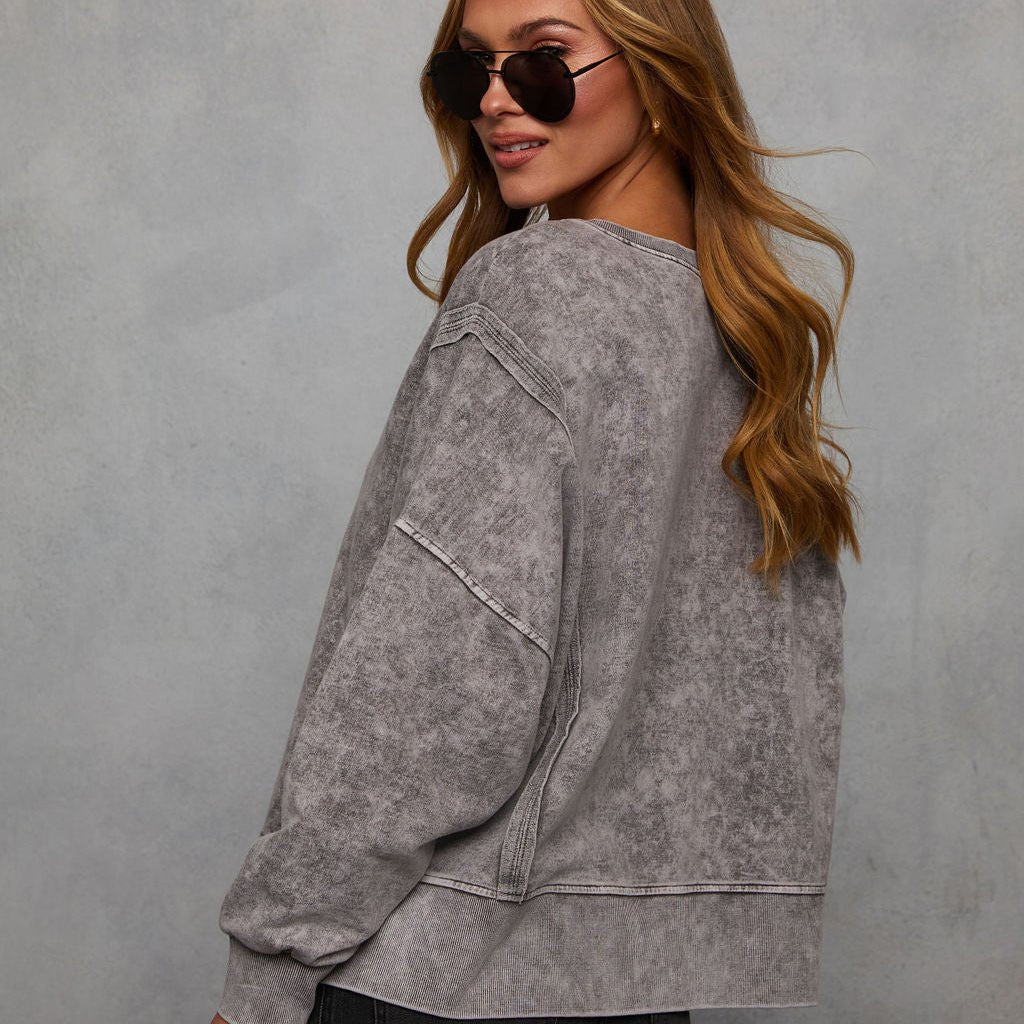 Washed Extended Shoulder Knit Top (2 colors) - 260 Broadway Boutique