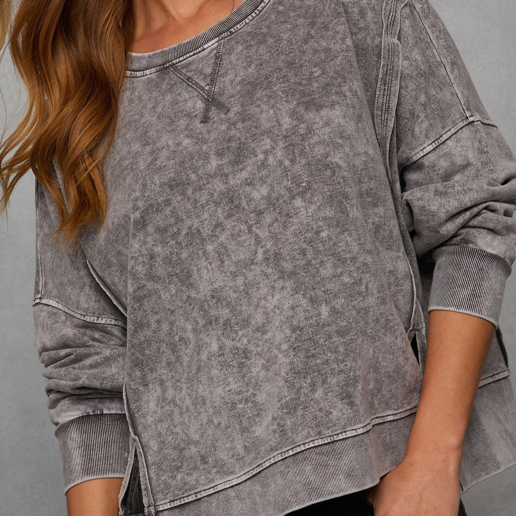 Washed Extended Shoulder Knit Top (2 colors) - 260 Broadway Boutique