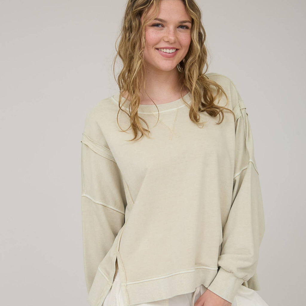 Washed Extended Shoulder Knit Top (2 colors) - 260 Broadway Boutique