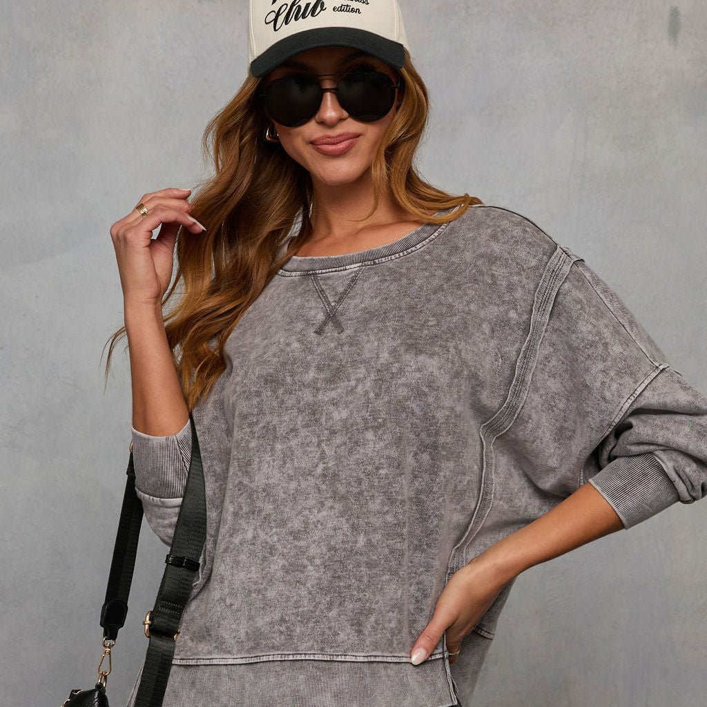 Washed Extended Shoulder Knit Top (2 colors) - 260 Broadway Boutique