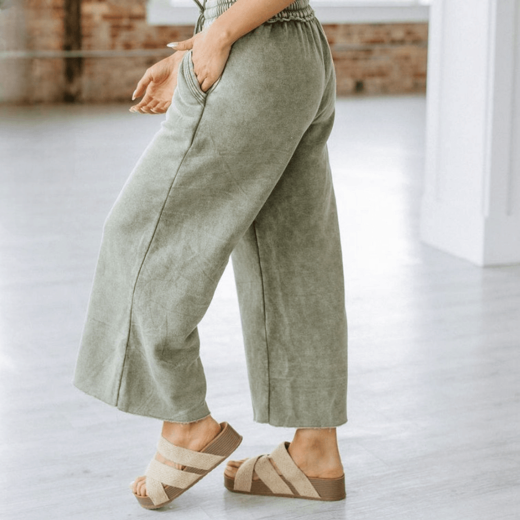 Washed French Terry Palazzo Pants - 260 Broadway Boutique