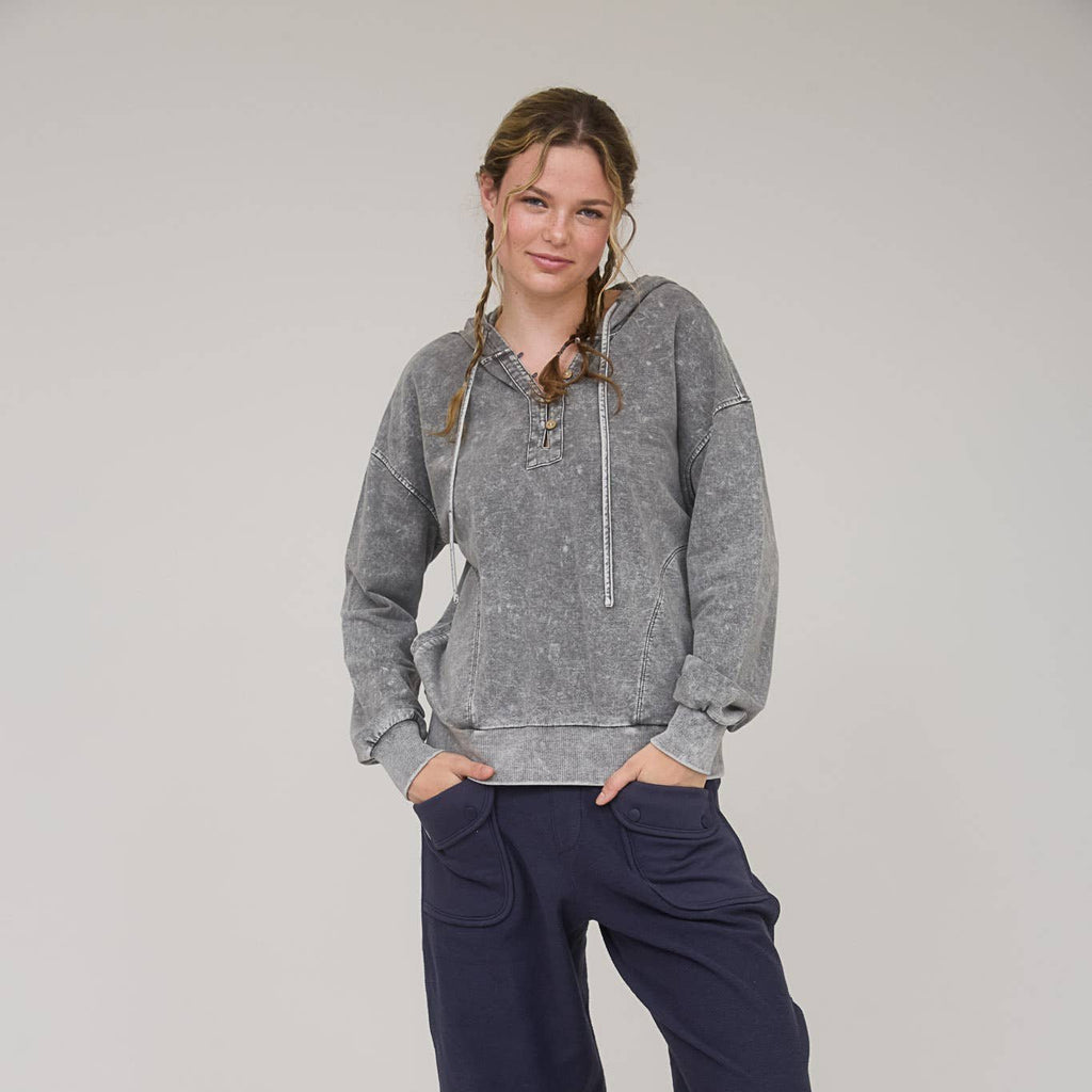 Washed Hooded Henly Knit Sweatshirt - 260 Broadway Boutique
