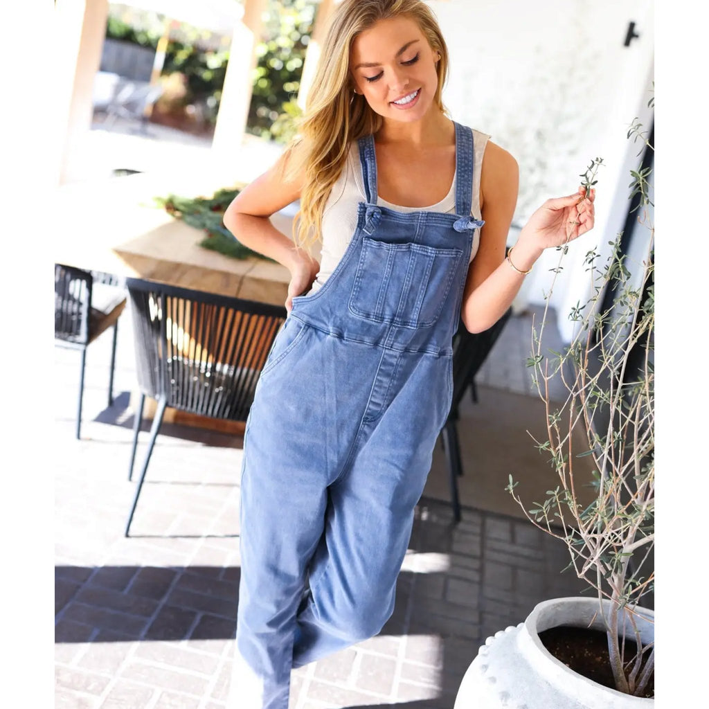 Washed Knot Strap Relaxed Fit Overalls (3 Colors) - 260 Broadway Boutique