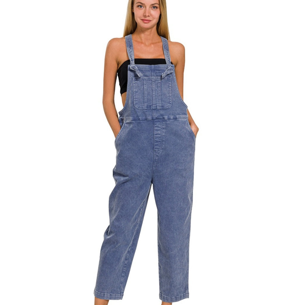 Washed Knot Strap Relaxed Fit Overalls (3 Colors) - 260 Broadway Boutique