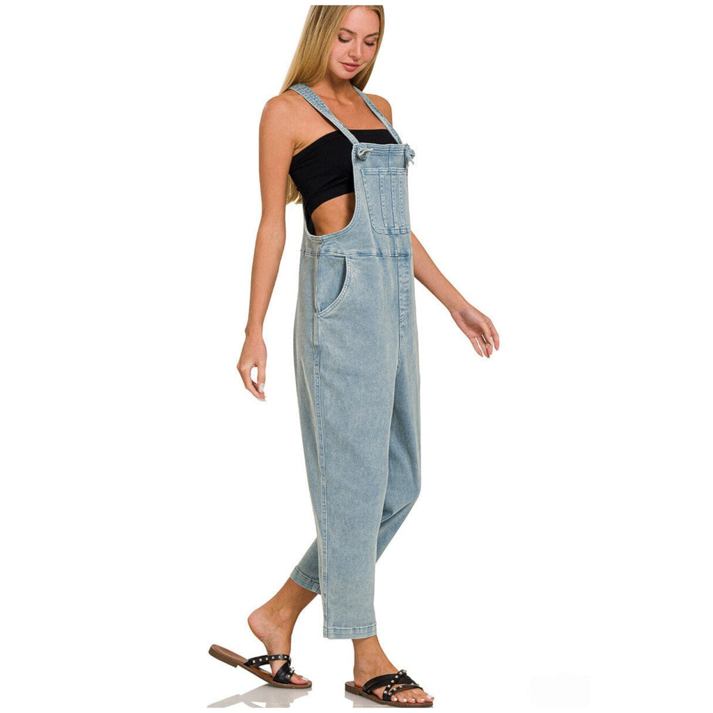 Washed Knot Strap Relaxed Fit Overalls (3 Colors) - 260 Broadway Boutique