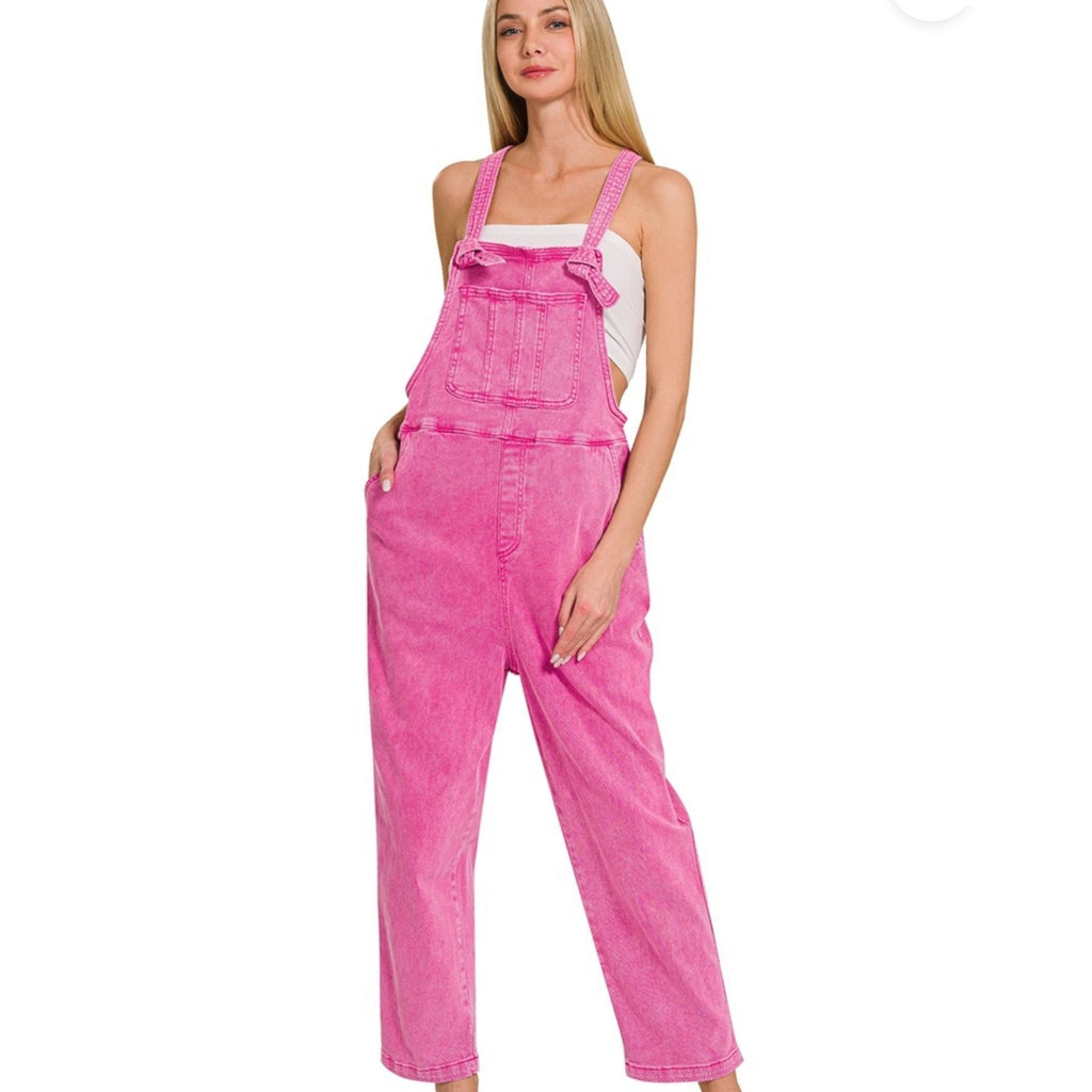 Washed Knot Strap Relaxed Fit Overalls (3 Colors) - 260 Broadway Boutique