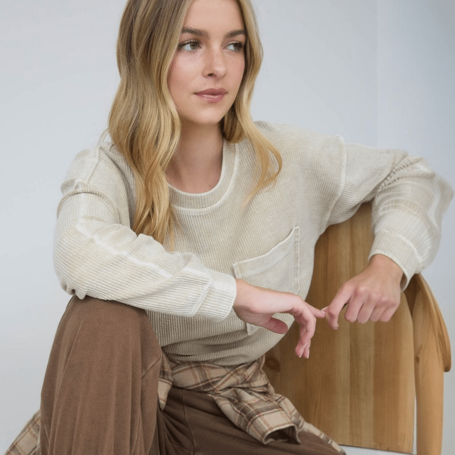 Washed Pocket Detail Long Sleeve Rib Knit Top – 260 Broadway Boutique