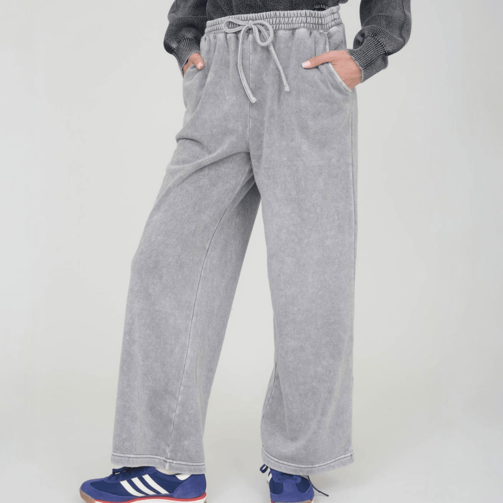 Washed Wide Leg Drawstring Lounge Pants - 260 Broadway Boutique