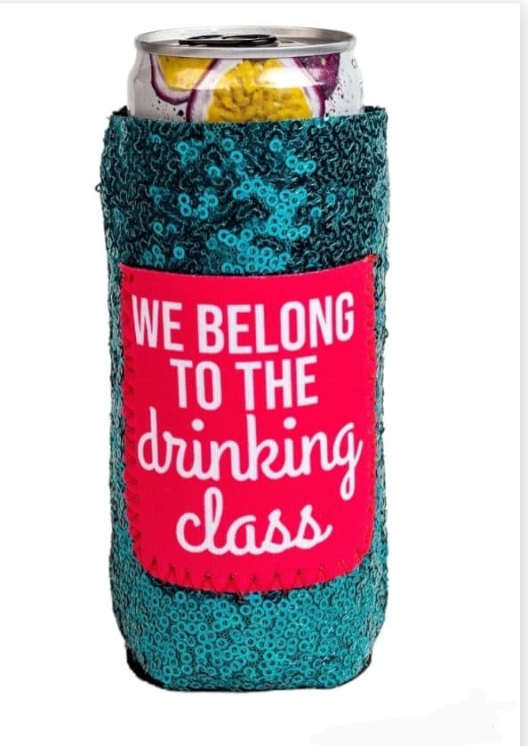 We Belong To The Drinking Class Sequin Slim Can Cooler - 260 Broadway Boutique