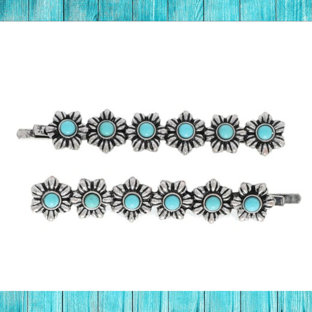 Western 2 - Piece Decorative Turquoise Hair Clip Set - 260 Broadway Boutique