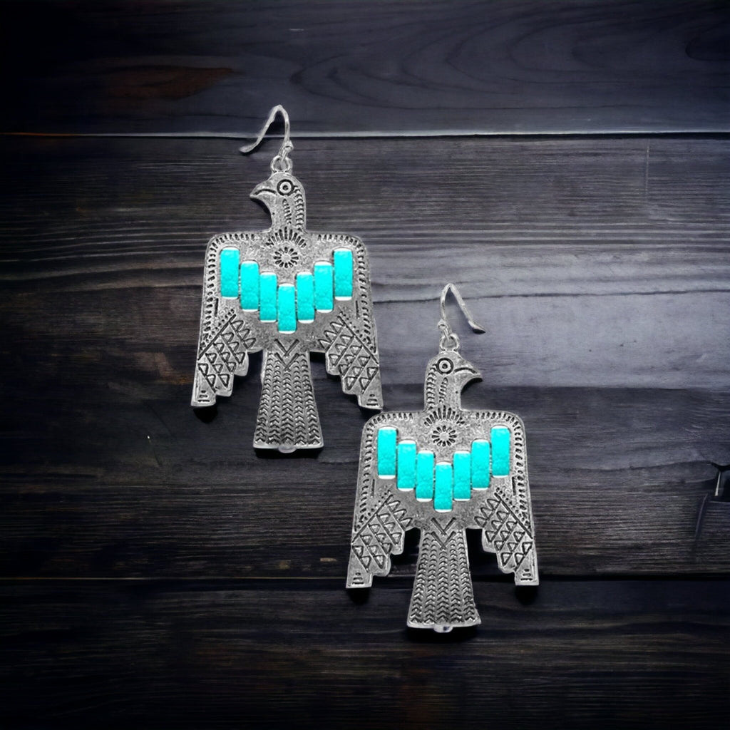 Western Aztec Texture Thunderbird Leather Earrings - 260 Broadway Boutique