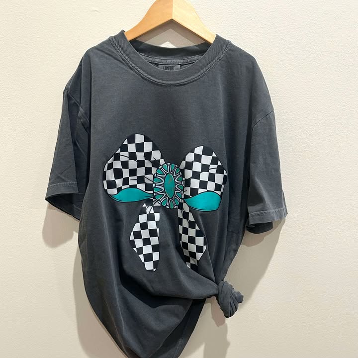 Western Checkered Bow Tee - 260 Broadway Boutique